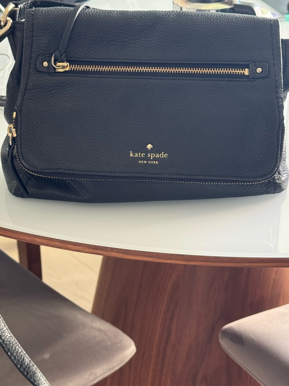 kate spade Black Pebbled Leather Shoulder/crossbody Bag with Gold Hardware